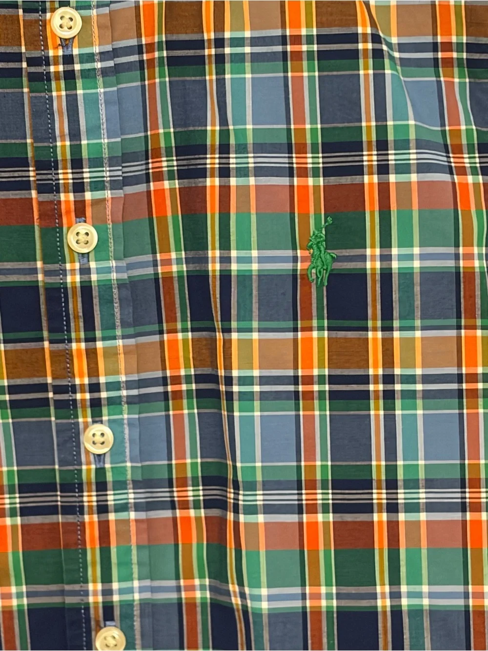 Ralph Lauren Gorgeous Blue/Orange/Green Plaid Long-Sleeve Button Down Size 10-12